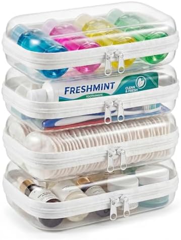 4 Pack Clear Hard Shell Zipper Case, Hard Plastic Zipper Pouches by Unknown
