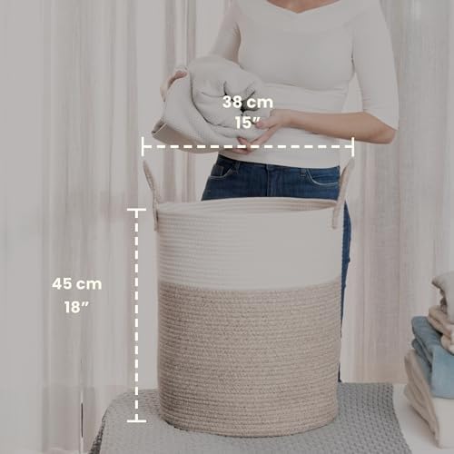 OrganiHaus Tall Cotton Rope Laundry Basket & Hamper, Blanket Storage 52L - Image 2