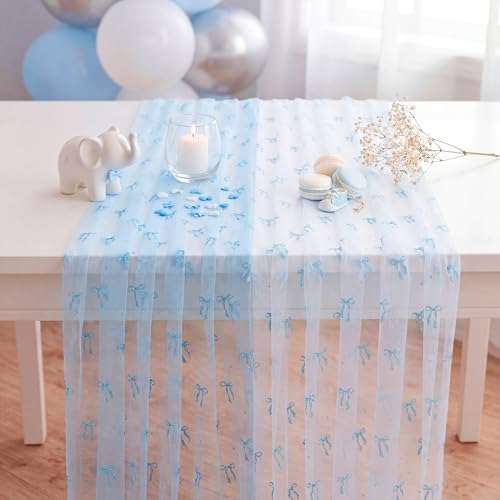 4 Pcs Blue Bow Table Runner 29 X 70 Inch Tulle Wedding - Image 3