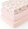PHF 3 Pack Soft Floral & Bow Crib Sheets Fitted, Comfy Breathable Baby Sheets by PHF