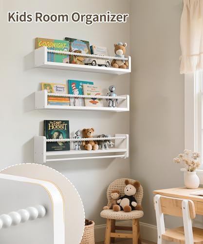 Maxpeuvon Kids Bookshelves for Wall, 23 Inch White Floating Shelf Set of 3 - Image 5