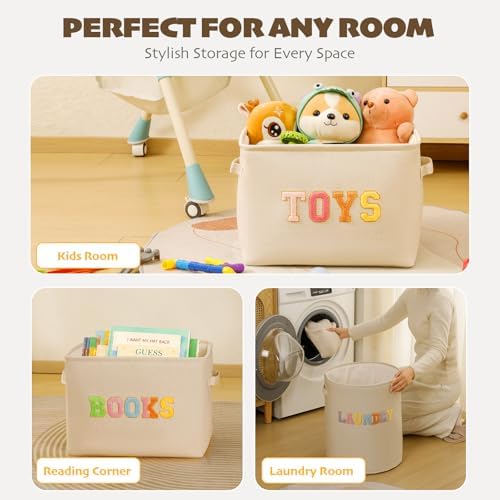 Large Toy Storage Box, Stuffed Animal Storage Basket Line Cotton Fabric - Image 4
