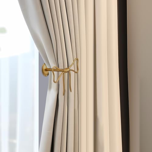 Kathfly 2 Pcs Bow Curtain Holdbacks Gold Metal Curtain Tiebacks Wall Mounted - Image 5