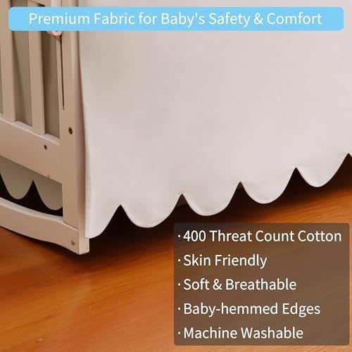 100% Cotton Scallop Edge Crib Bed Skirt, 4-Sided Soft Breathable Cotton Bedding - Image 4