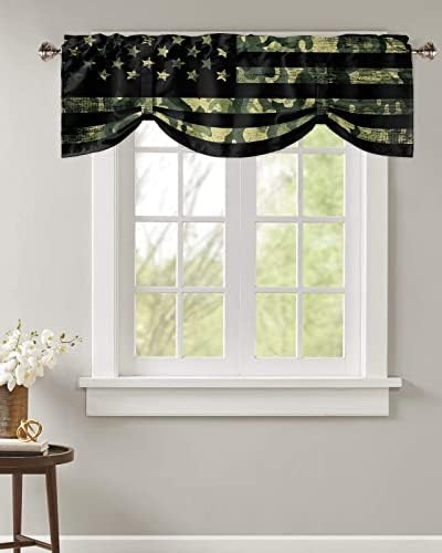 Rustic Green Camo Military Pattern American Flag Blackout Tie Up Valance - Image 4