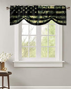 Rustic Green Camo Military Pattern American Flag Blackout Tie Up Valance - Image 4