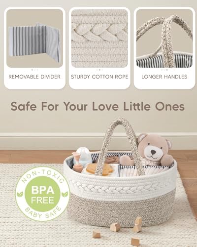 Maliton Diaper Caddy Organizer for Baby, Cotton Rope Baby Gift Basket, Portable - Image 3