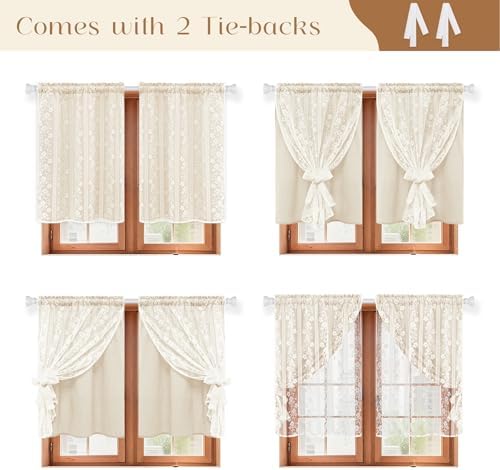 ASPMIZ Linen Kitchen Curtains 36 Inch Length, Double Layered Window Curtain 2 - Image 4