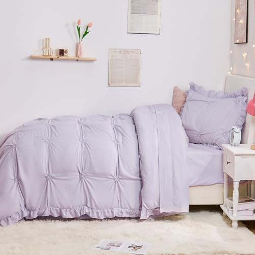 Twin Comforter Set for Girls, Boho Pintuck Bedding Comforter Sets, 4 Pieces - Image 6