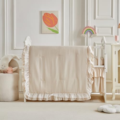 Lace Ruffle Crib Bedding Set 3 Pieces Baby Boho Lace Quilted Comforter - Image 2