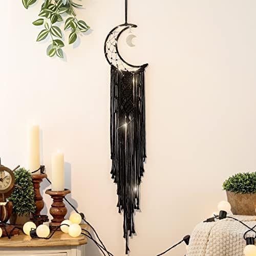 Boho Macrame Wall Hanging, Crochet Moon Star Dream Catcher by ANROYE
