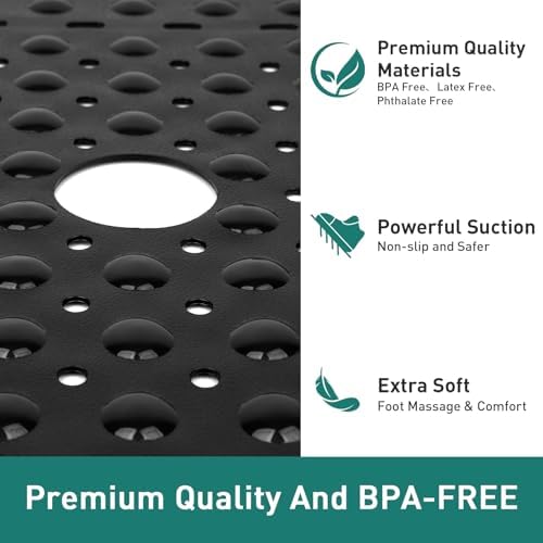 Large Square Shower Mat Bathtub Bath Mat Non Slip Black 27"x27" - Image 6