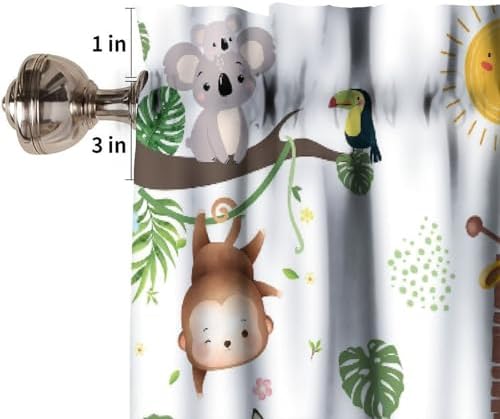 Kids Forest Animals Valance Curtains, Cartoon Elephants Giraffes, Lions Parrots - Image 3