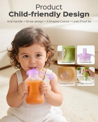 Jelly Ruru Silicone Reusable Baby Food Pouches, 5oz Squeeze Pouch, 4 Pack - Image 2