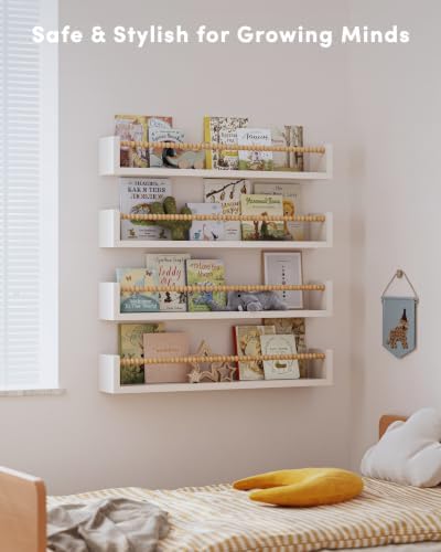 Nursery Floating Shelves for Wall Set of 4, Wooden Nursery Book Shelves - Image 3