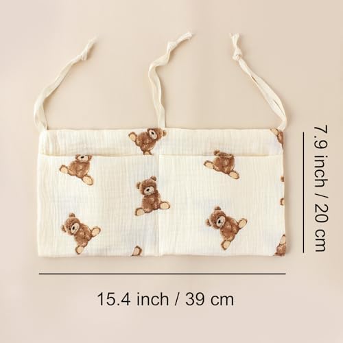 Baby Bedside Hanging Storage Bag Muslin Cotton, Crib Diaper Caddy Organizer 2 - Image 5