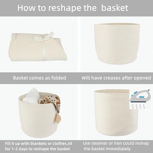 XUANGUO Cotton Rope Basket For Girls Boys Kids 16”X14” White - Image 7
