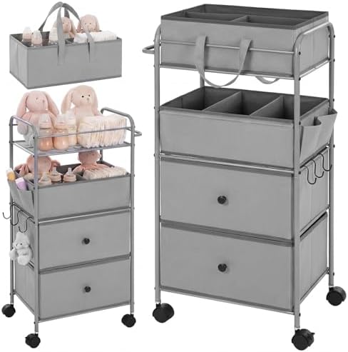 FoldTier 3In1 Baby Diaper Caddy Organizer Cart 4 Tier Large Capacity Metal by FoldTier