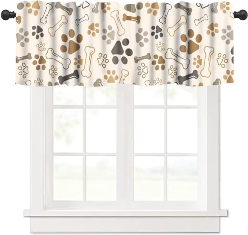 Dog Paw Print Valance Kids Curtains, Cute Animal Light Brown Rod Pocket Small by DDCBNS