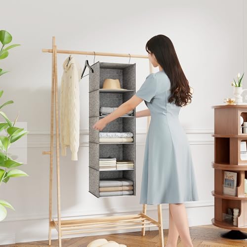 Hanging Closet Organizer 5-Shelf, Oxford Linen Wardrobe Storage - Image 2