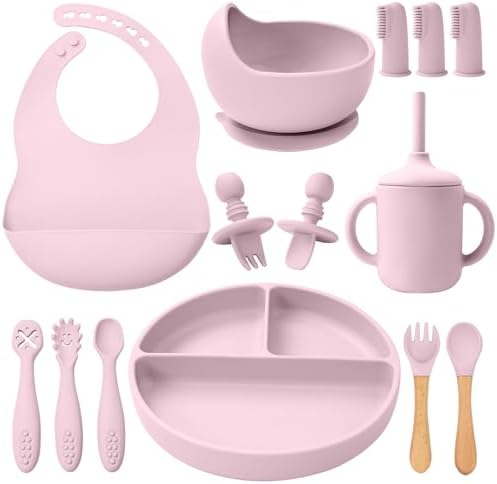Silicone Baby Feeding Set 14 Pcs, Baby Led Weaning Set, Light Pink by LITTLERAWR