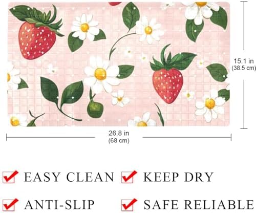 Bathtub Mat Non Slip 26.8x15.1In, Daisy Strawberry Bath Mat - Image 4
