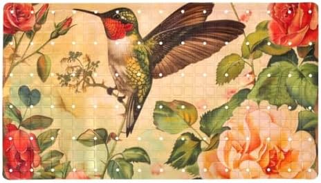 Bathtub Mat Non Slip 26.8x15.1In, Hummingbird Flowers Bath Mat by Anna+Cowper