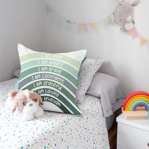 QIYUHOY Boho Sage Eucalyptus Green Rainbow Classroom Throw Pillow Covers - Image 4