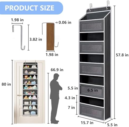 Over the Door Organizer with 5 Front Pockets and 5 Mesh Side Pockets, Extra - Image 2