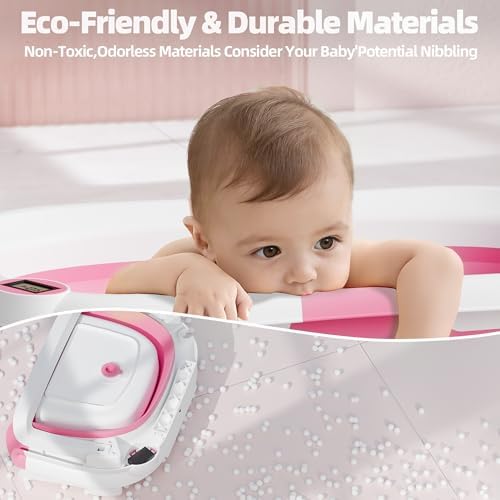 Collapsible Baby Bathtub with Thermometer, 0-36 Months, Dark Pink - Image 6