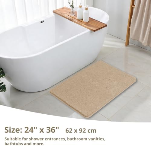 Polyester Bathroom Rug 24"x36" Light Brown, Non-Slip Soft Bath Mat - Image 2