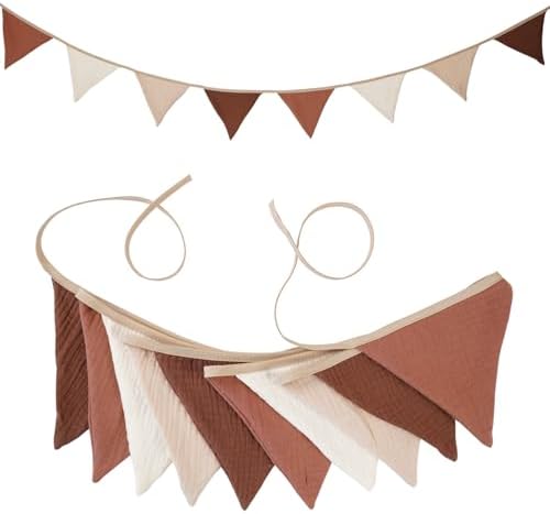 Pennant Banners Bunting Flags Beige and Coffee, Garland Triangle Banners Fabric - Image 4