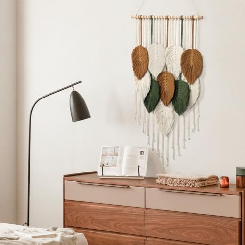 Macrame Wall Hanging Leaves Woven Tapestry Boho Chic Modern Home Decoration - Image 5