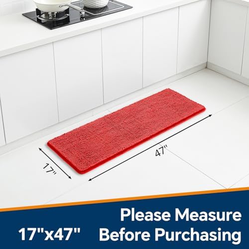 Chenille Bathroom Runner Rug 17"x47" Red, Plush Bath Mat - Image 2