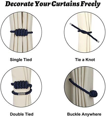 BEL AVENIR Magnetic Curtain Tiebacks 6 Pack Hand-Woven Curtain Ties - Image 3