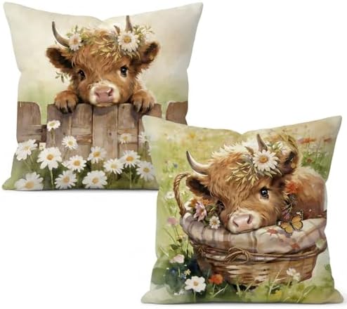 Cute Highland Cow Decor Pillow Covers 18x18 Set of 2 by Unknown