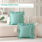 2 Pack Spa Blue Gingham Ruffle Throw Pillow Covers 18''x18'' - Image 3