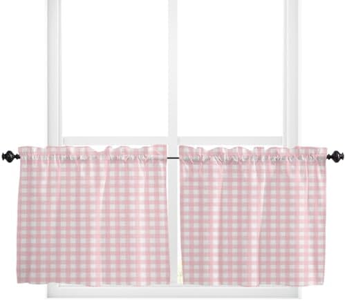 Christmas Kitchen Curtains and Valances Set, Rustic Pink White Buffalo Check - Image 5