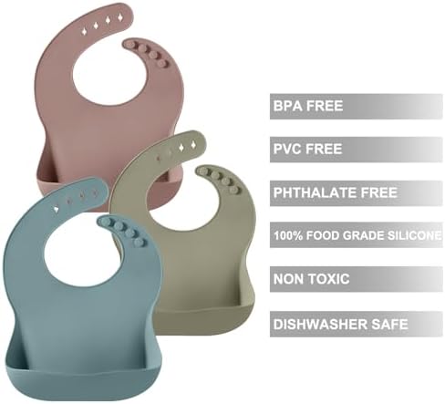 PandaEar Set of 3 Silicone Baby Bibs, Waterproof Soft Adjustable Bibs - Image 2