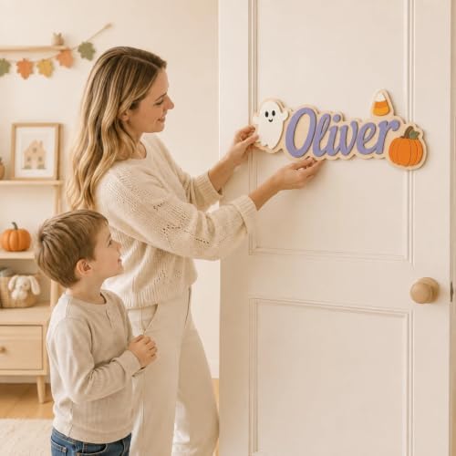 Custom Wooden Name Sign, Personalized Halloween Kids Room Door & Wall Decor - Image 4