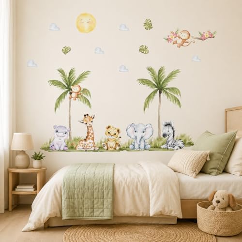 56.29 x 44.88 Inch Watercolor Animal Wall Decals Jungle Animal Stickers Tiger - Image 2