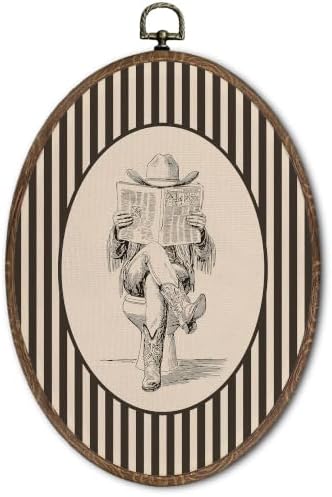 FLAWAFLOMA Western Cowboy Bathroom Oval Canvas Wall Art Decor 8.6x11.4 Inch by Unknown