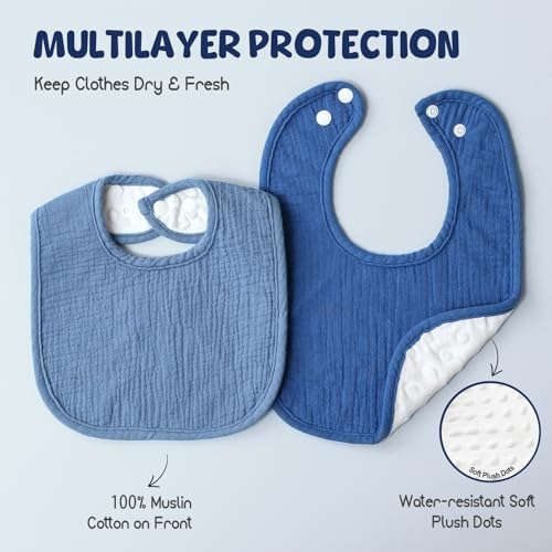 POIKSHARK 6-Pack Muslin Baby Bibs - Image 3