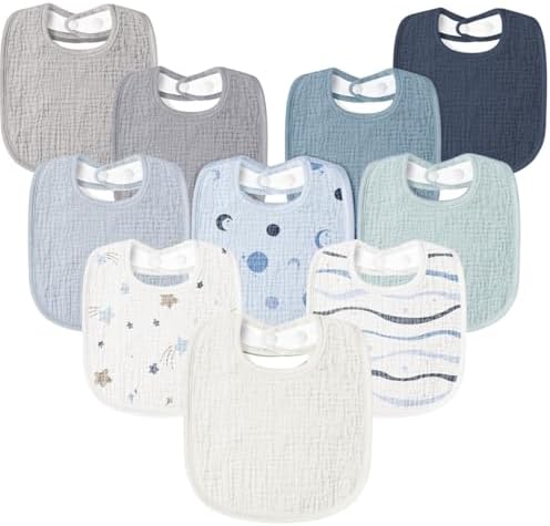 Susurration Muslin Baby Drool Bibs 10Pack Soft Square Adjustable Bandana Bibs by Susurration