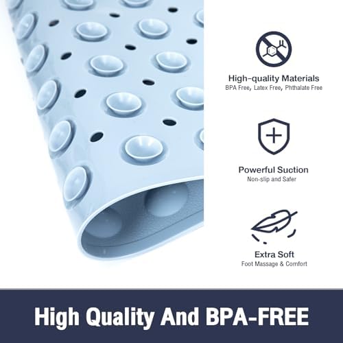 Extra Long Bathtub Mat Non Slip Bath Mat Light Blue 40"x16" Full - Image 6