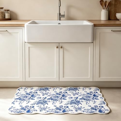 Whaline Blue Floral Rug Mat 32 x 20 Inch Chinoiserie Absorbent Bathmat Vintage - Image 7