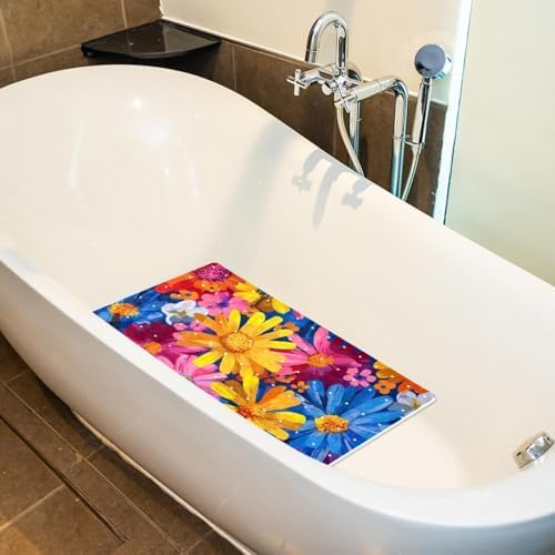 Shower Mat Non Slip 26.8 x 15.1 Inches, Colorful Daisies Bathtub Mat Shower - Image 5