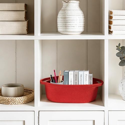 Small Red Woven Basket, Cotton Rope Kid Pet Toy Bin Box, Cute Baby Nursery - Image 6