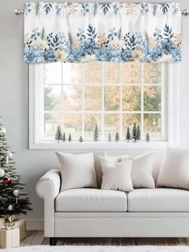 Vandarllin Blue Christmas Poinsettia Valance Curtains - Image 4