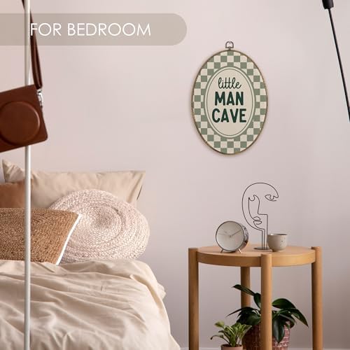 Fewgb Little Man Cave Boys Nursery Oval Wall Art Decor Framed Sign, Baby Boys - Image 3